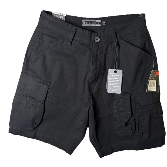 Decibel Men's Multi Pocket Denim Cargo Shorts Ripstop Black 32 NWT - Picture 1 of 6